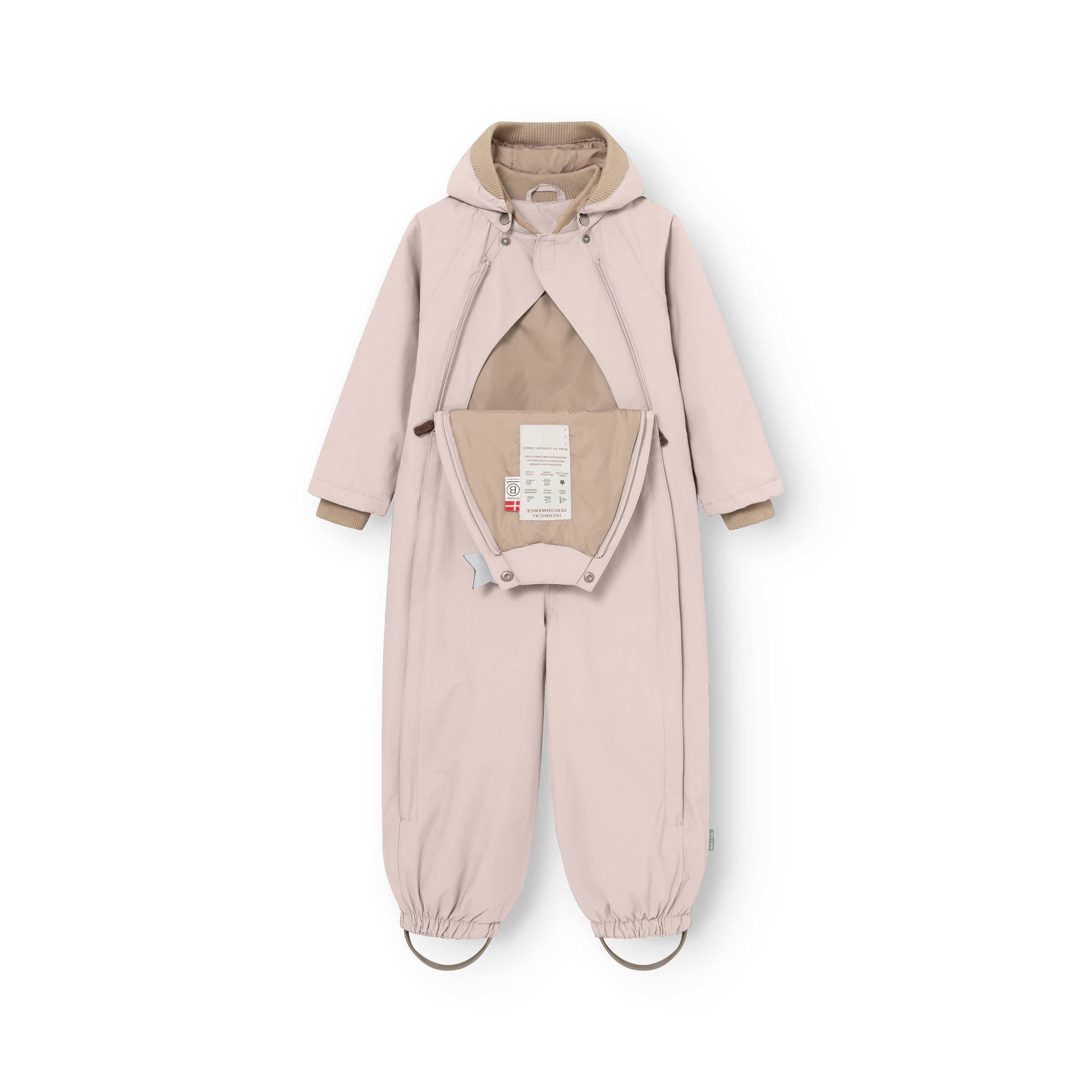 MINI A TURE MATWISTO ALL SEASON suit for children in light pink with smooth outer fabric, front zip opening and detachable hood
