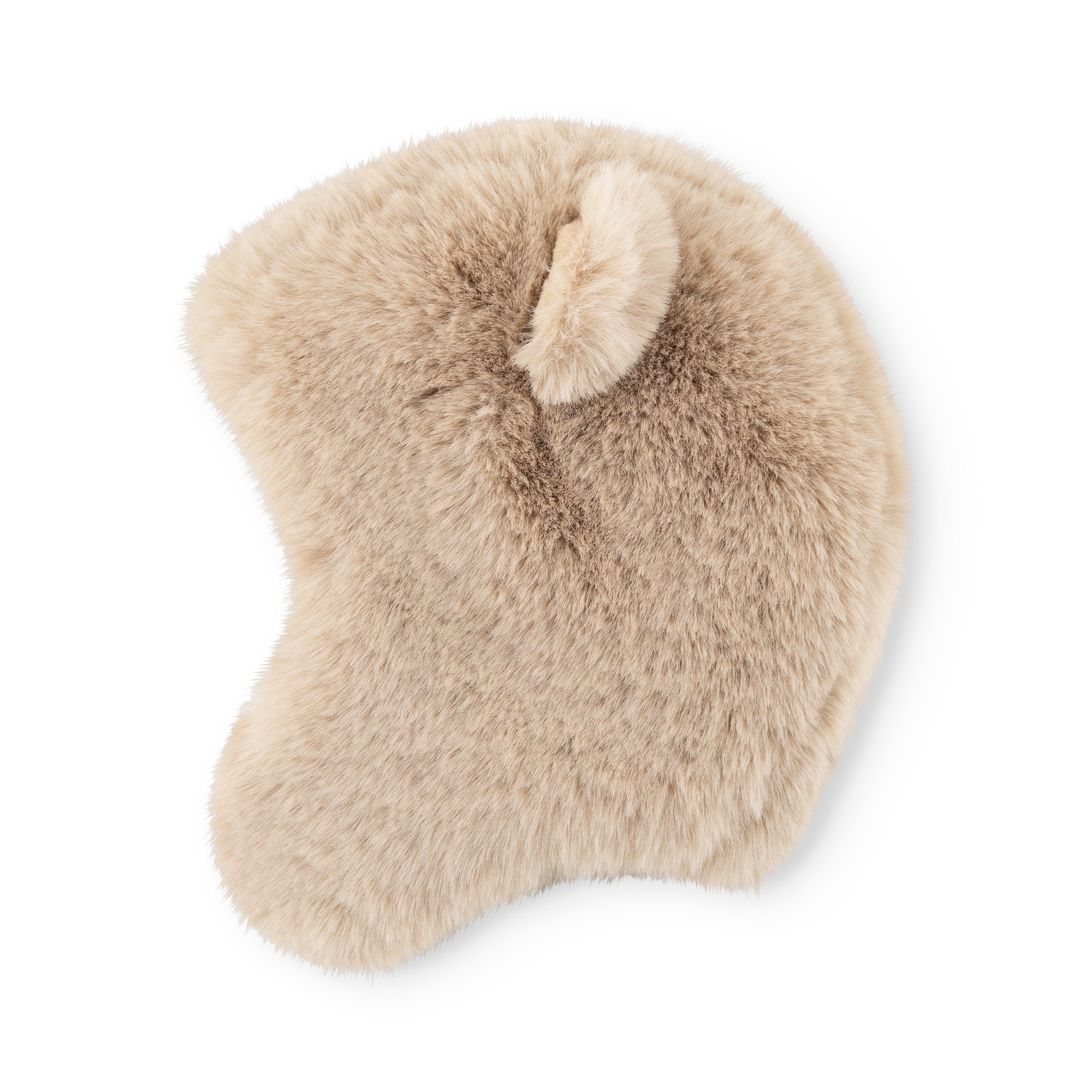 MATLIEN bear fleece lined winter hood in cream, photographed from the back to show the full shoulder coverage, textured fleece finish and single-button chin fastening that secures the hood during cold-weather wear.