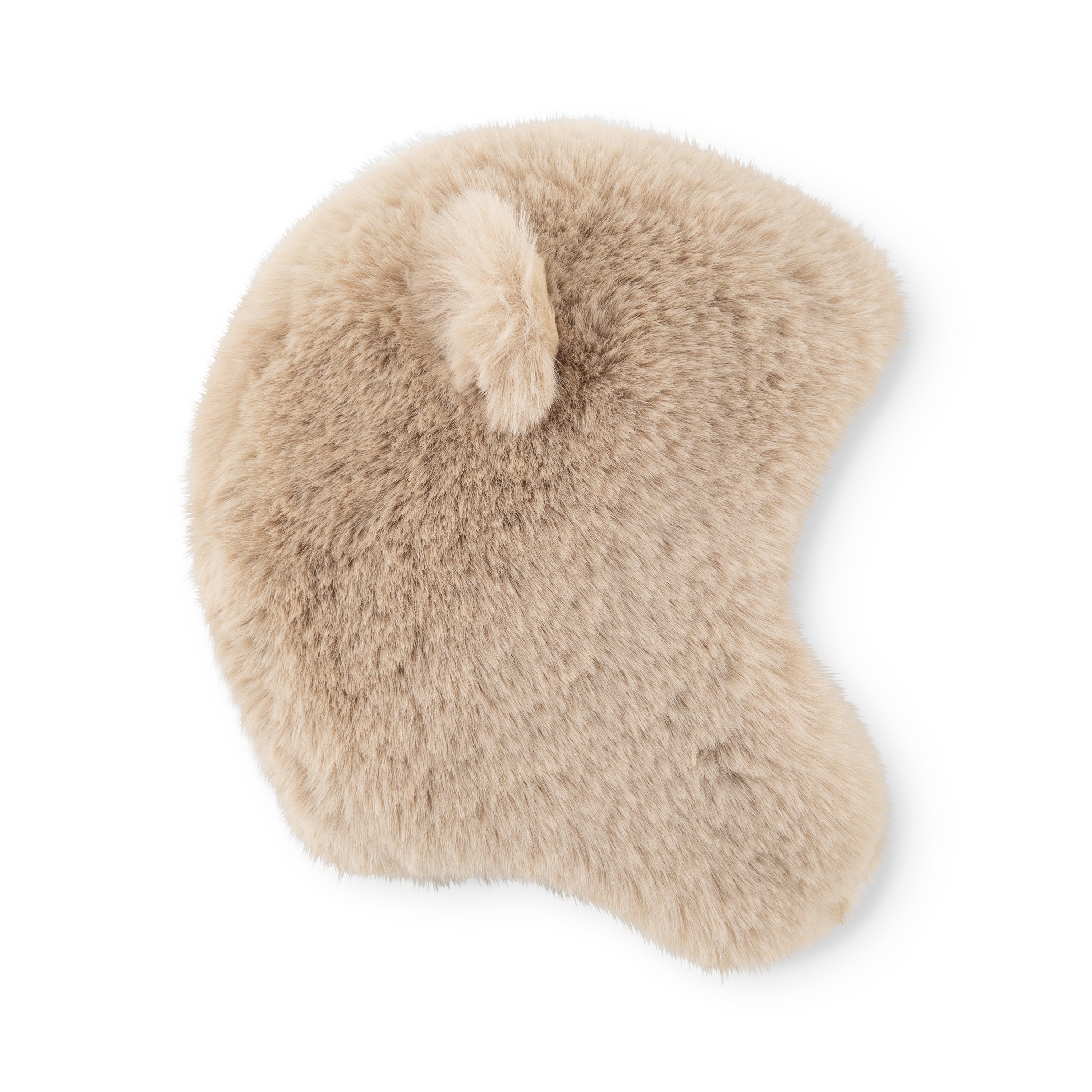MATLIEN bear fleece lined winter hood in cream, photographed from the side to highlight the plush recycled polyester texture, rounded bear ear detail and extended shoulder coverage that seals out draughts beneath coats.